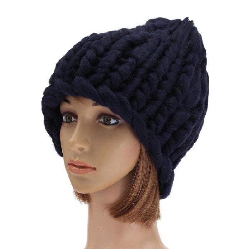 Knit Crochet Gorro Bonnet Dome Cap Chunky Triangle Stereo Beanie Kapa