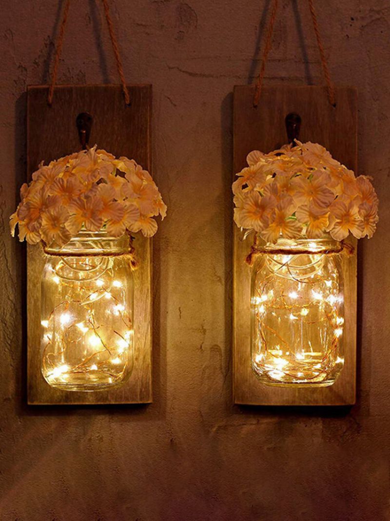 2pcs Mason Jar Flower Light Sa 6-satnim Mjeračem Vremena Led Fairy Lights I Cvijeće Rustikalni Kućni Dekor