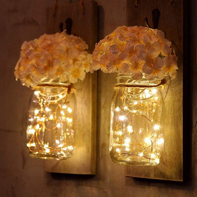 2pcs Mason Jar Flower Light Sa 6-satnim Mjeračem Vremena Led Fairy Lights I Cvijeće Rustikalni Kućni Dekor