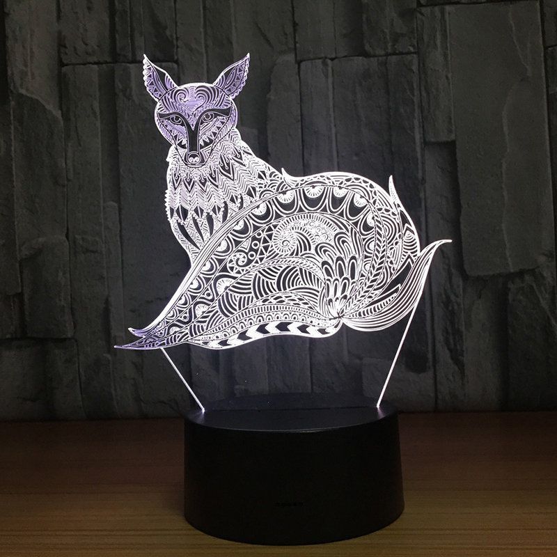 3d Fox Noćna Stolna Lampa S Optičkom Iluzijom 7 Svjetala Koja Mijenjaju Boju Led Svjetiljka