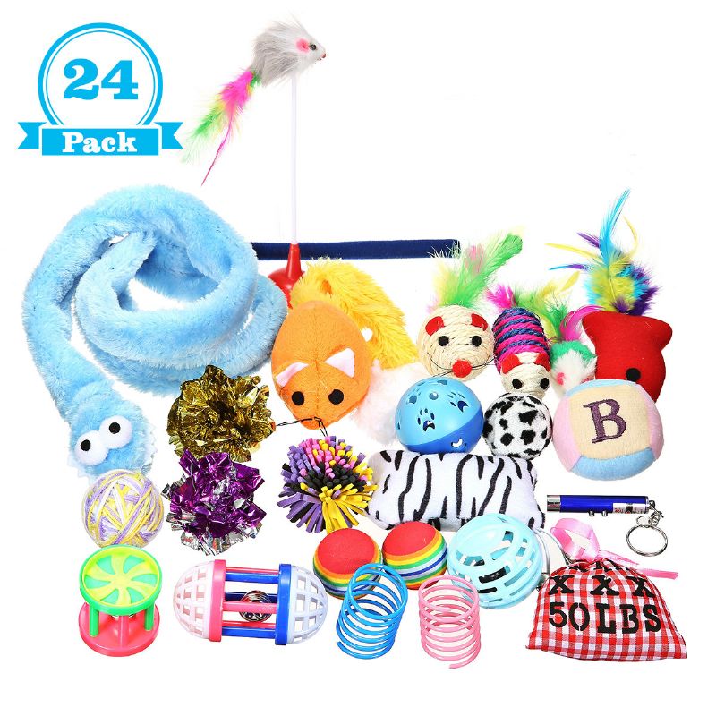 24 Komada Pet Cat Toy Set Feather Teaser Wand Catnip Toys Ball Rings Cats Interaktivni Proizvodi