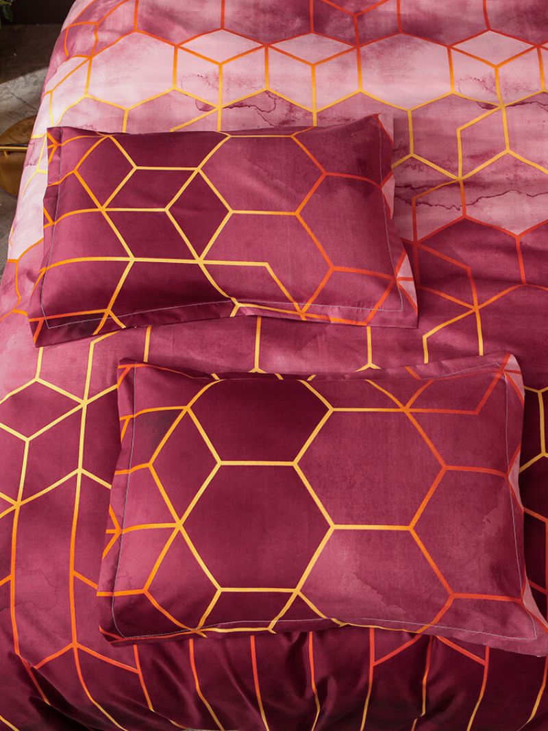 2/3pcs Geometric Set Posteljina Crveni Zlatni Kompleti Navlaka Za Poplun Poliesterska Za Krevet Jastučnica Queen King Size