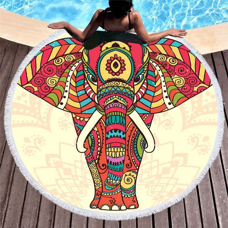 3d Totem Bohemian Mandala Printing Slonovi Ručnici Za Plažu Okrugli Oblik Od Mikrovlakana Pokrivač Za Piknik