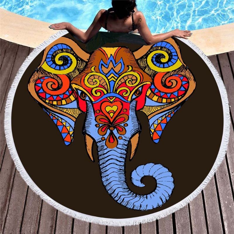 3d Totem Bohemian Mandala Printing Slonovi Ručnici Za Plažu Okrugli Oblik Od Mikrovlakana Pokrivač Za Piknik