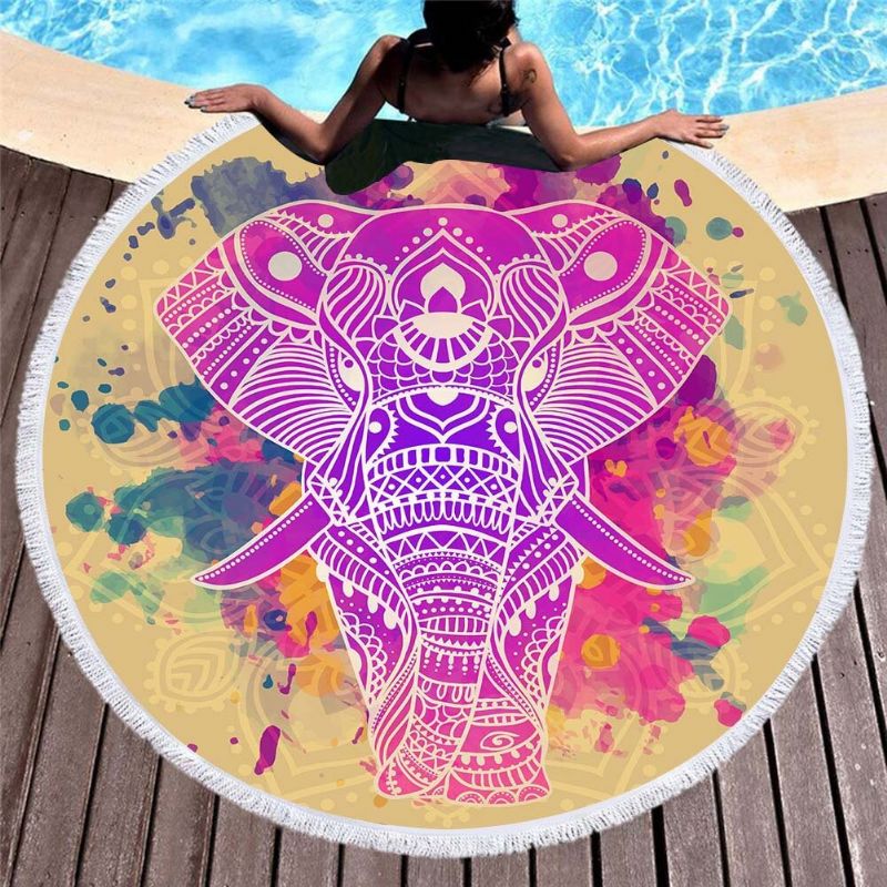 3d Totem Bohemian Mandala Printing Slonovi Ručnici Za Plažu Okrugli Oblik Od Mikrovlakana Pokrivač Za Piknik