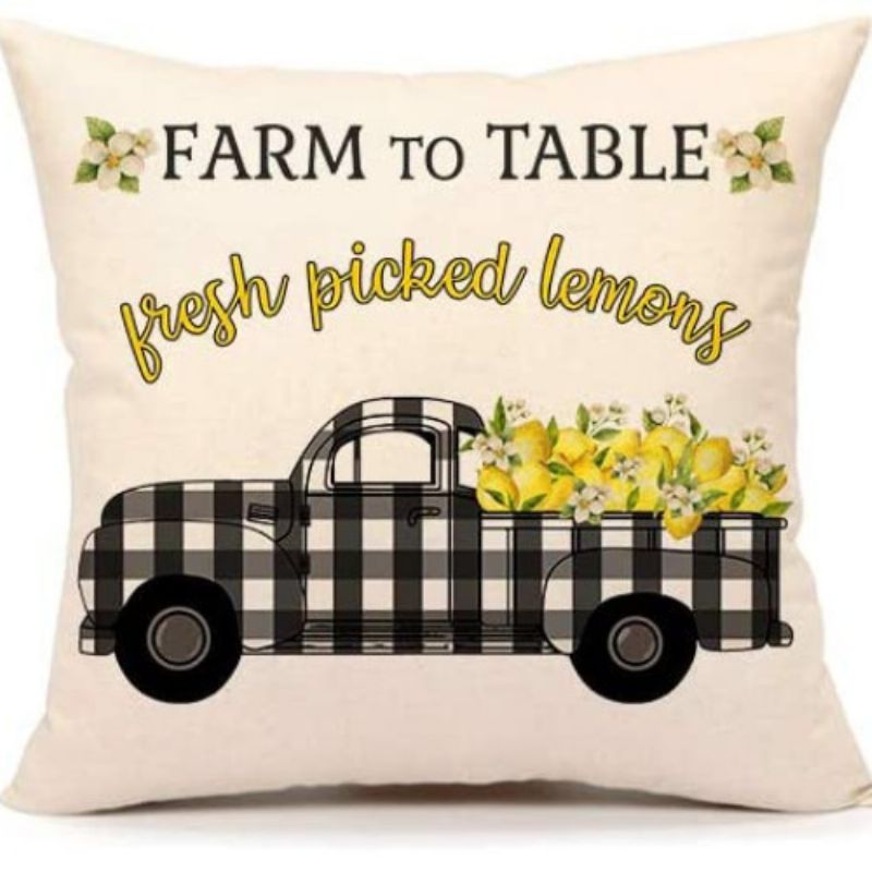 4 Kom Summer Lemon Farmhouse Quote Bace Jastučnice Buffalo Truck Jastučnica Za Kauč 18 X 18 Inča Pamučna Posteljina