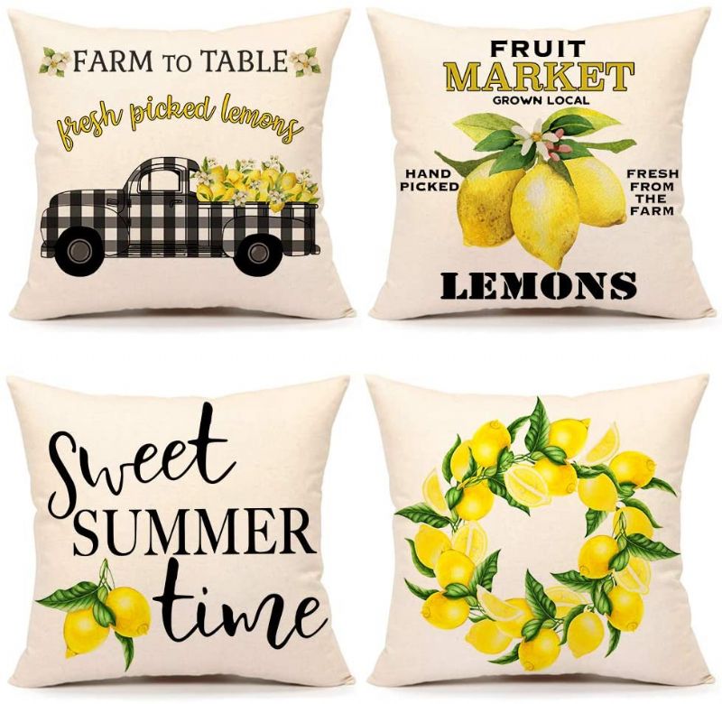 4 Kom Summer Lemon Farmhouse Quote Bace Jastučnice Buffalo Truck Jastučnica Za Kauč 18 X 18 Inča Pamučna Posteljina