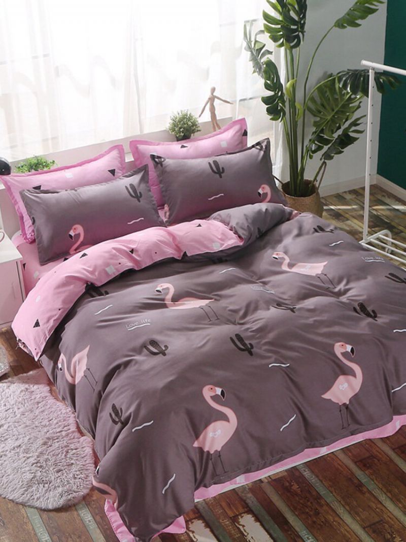 4pcs Pink Flamingo Posteljina Navlaka Za Poplun Jastučnica Udobna Poliesterska 3 Veličine