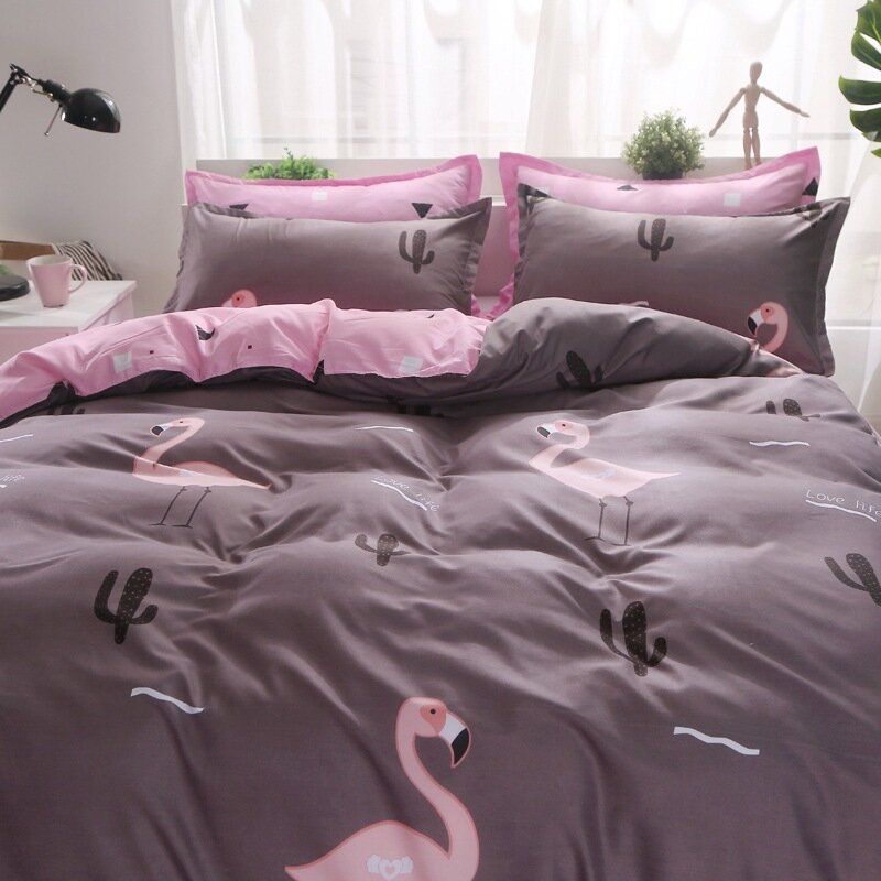 4pcs Pink Flamingo Posteljina Navlaka Za Poplun Jastučnica Udobna Poliesterska 3 Veličine