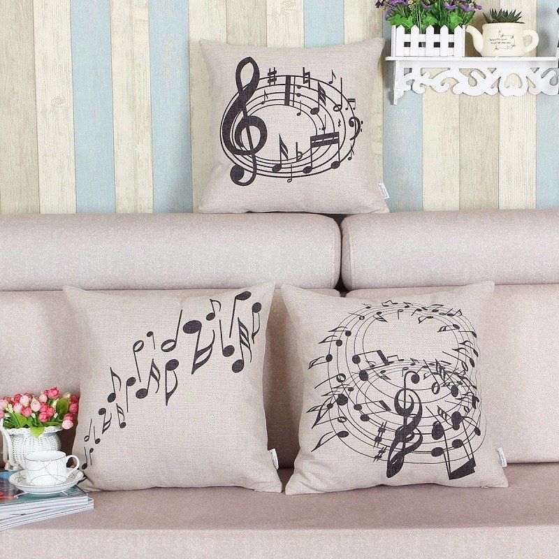 Black Music Notes Melody Theme Lanena Jastučnica Shell 45 cm