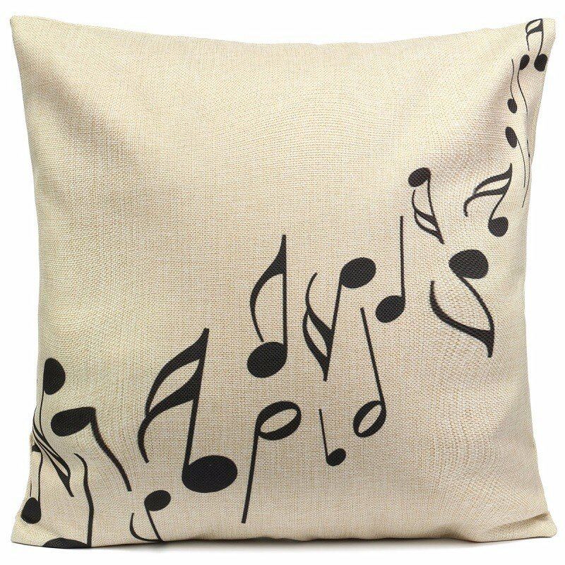 Black Music Notes Melody Theme Lanena Jastučnica Shell 45 cm