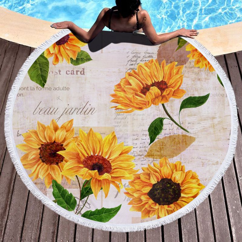 Suncokret Okrugli Pokrivač Za Ručnike Za Plažu Hawaii Hawaiian Tropical Large Microfibre Terry Roundie Beach Palm Circle Tepih Za Piknik Podloga Za Jogu S Resama