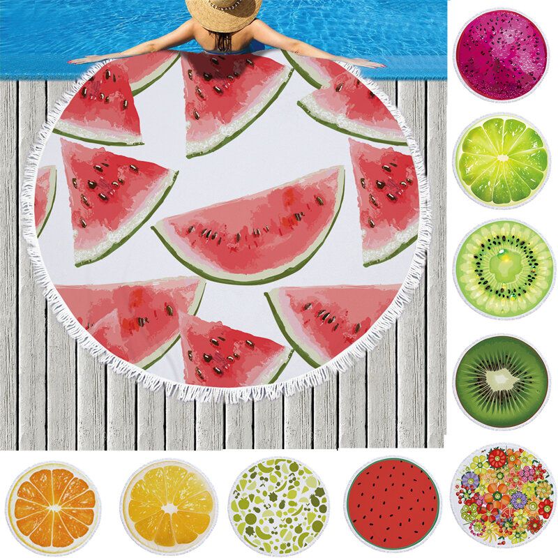 Svježe Voće Okrugli Pokrivač Za Ručnike Za Plažu Hawaii Hawaiian Tropical Large Microfiber Terry Roundie Beach Palm Circle Tepih Za Piknik Podloga Za Jogu S Resama