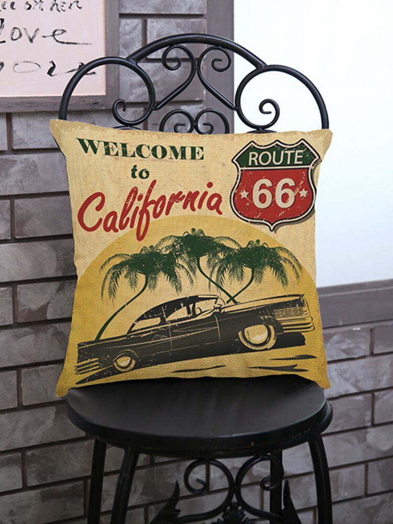 Vintage America Route 66 Klasični Automobili S Uzorkom Lanene Jastučnice Kućni Kauč Art Decor