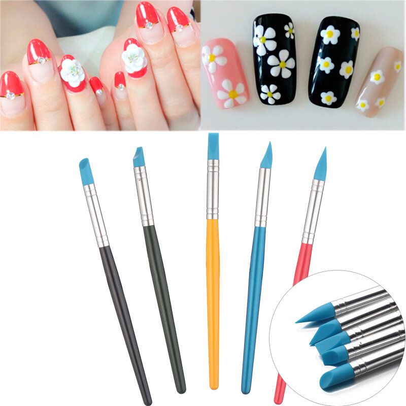 5kom/komplet Nail Art Kistom Slikanje Rezbarenje Točkasta Olovka Meka Silikonska Izrada Reljefa Oblikovanje