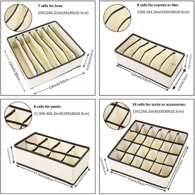 Ormar 4kom Sklopive Kante Za Odlaganje Tkanina Čarape Grudnjak Donje Rublje Ladica Pregrada Kutija Za