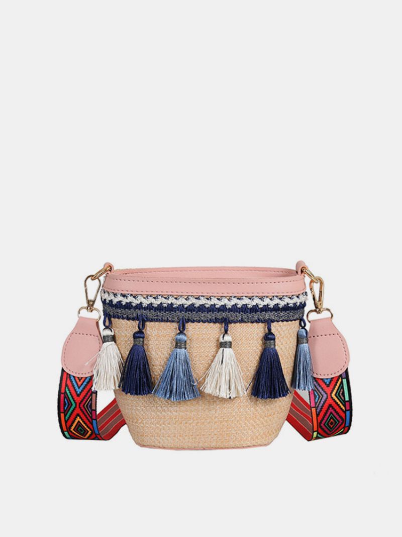 Straw Tassel Bucket Bag Torba Na Rame Za Žene