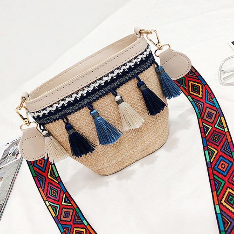 Straw Tassel Bucket Bag Torba Na Rame Za Žene