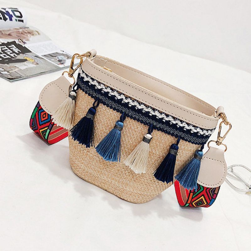 Straw Tassel Bucket Bag Torba Na Rame Za Žene