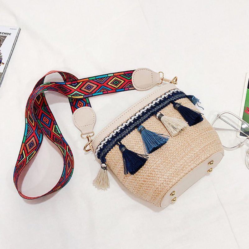 Straw Tassel Bucket Bag Torba Na Rame Za Žene