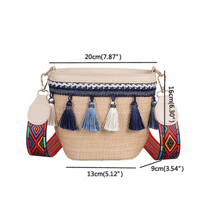 Straw Tassel Bucket Bag Torba Na Rame Za Žene