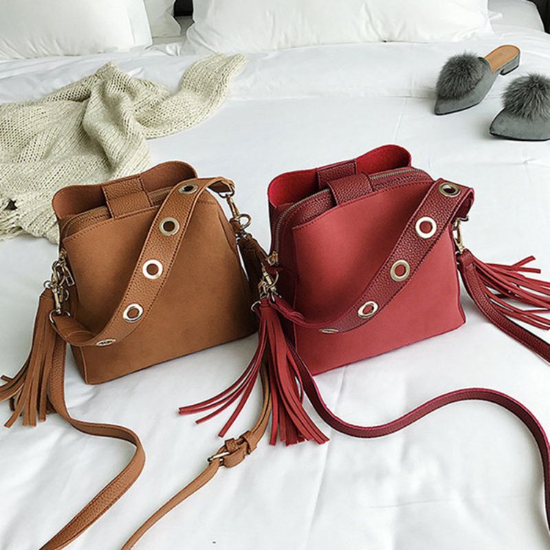 Tassel Bucket Bag Pu Kožna Torbica Torbe Na Rame Torba Preko Ramena Za Žene