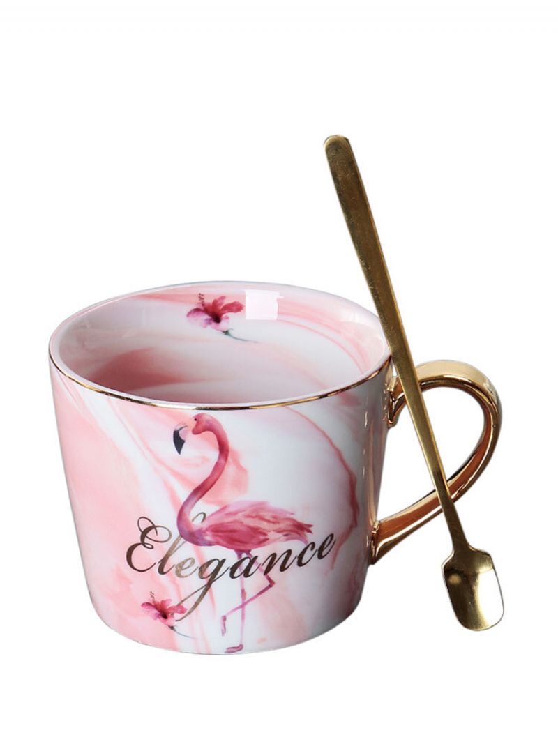 Keramička Šalica Za Kavu S Uzorkom Romantične Ptice Flamingosa