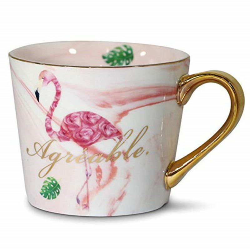 Keramička Šalica Za Kavu S Uzorkom Romantične Ptice Flamingosa