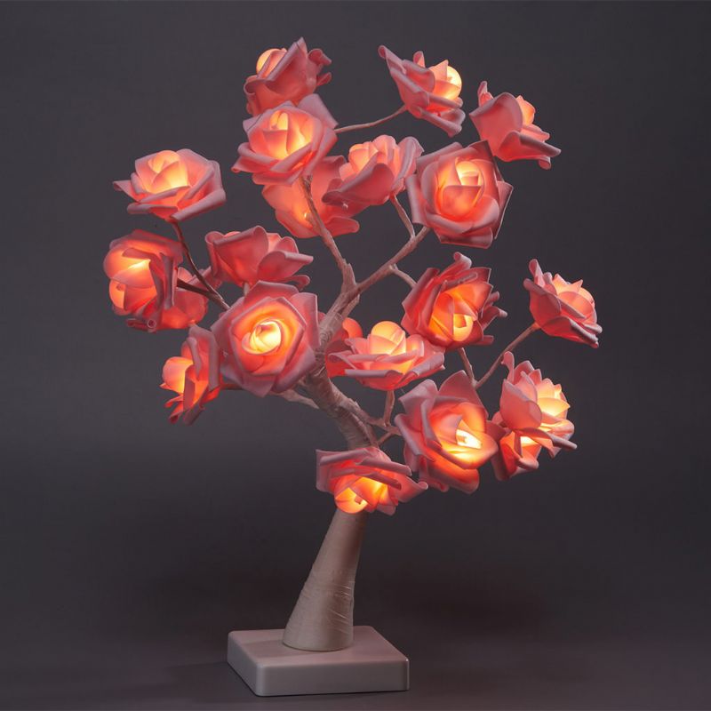 24 Svjetla Pe Pink Rose Tree Light Svjetlo Za Blagdansko Uređenje Spavaće Sobe Potrepštine Za Valentinovo Noćno