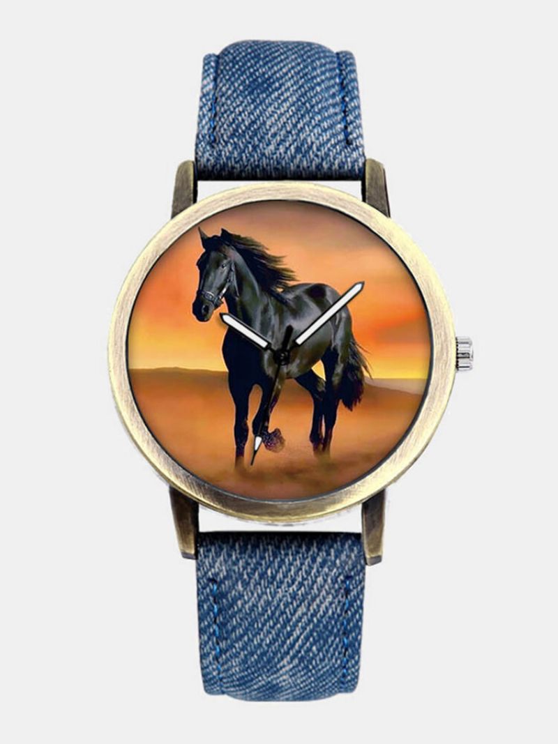 Ležerni Univerzalni Traper Remen Za Muškarce Sat Black Horse Desert Dial Ženski Kvarcni Sat