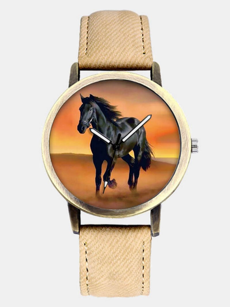 Ležerni Univerzalni Traper Remen Za Muškarce Sat Black Horse Desert Dial Ženski Kvarcni Sat