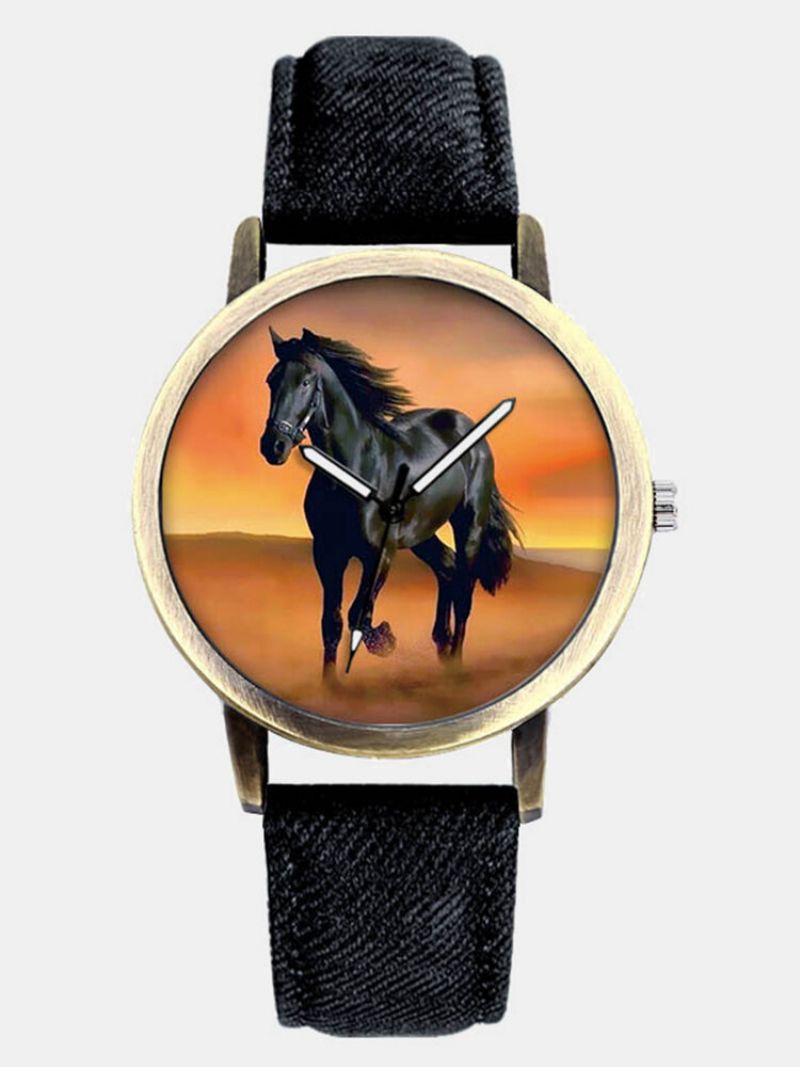 Ležerni Univerzalni Traper Remen Za Muškarce Sat Black Horse Desert Dial Ženski Kvarcni Sat