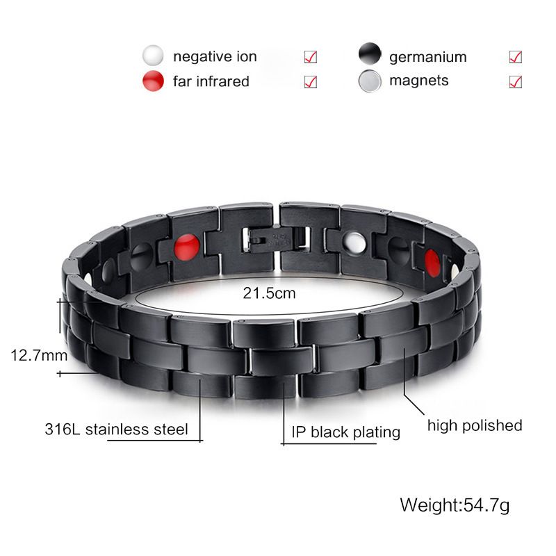 Klasična Crna Magnetna Narukvica Od Nehrđajućeg Čelika Titanium Germanium Magnetic Četiri U Jednom Čelična