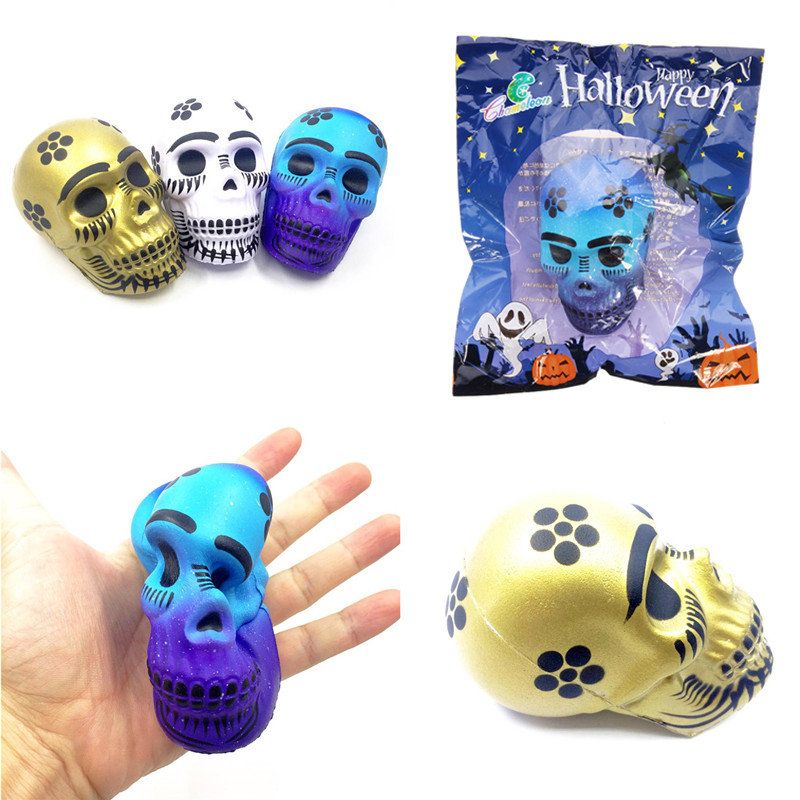 Chameleon Squishy Skull Glava Kostura 10 cm Dekoracija Za Noć Vještica Sporo Raste S Pakiranjem Poklon Igračka