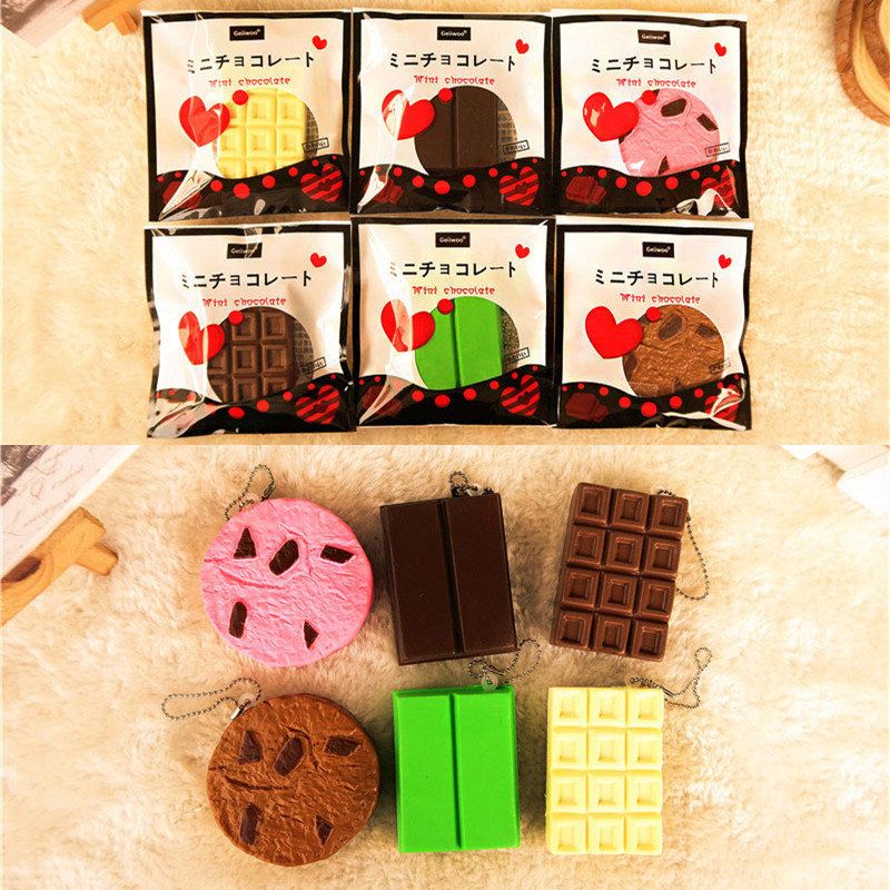 Kawaii Squishy Tag Toys Crack Chocolate Bar Biscuit Cracker Zvučna Kolekcija Poklon Dekor Igračka