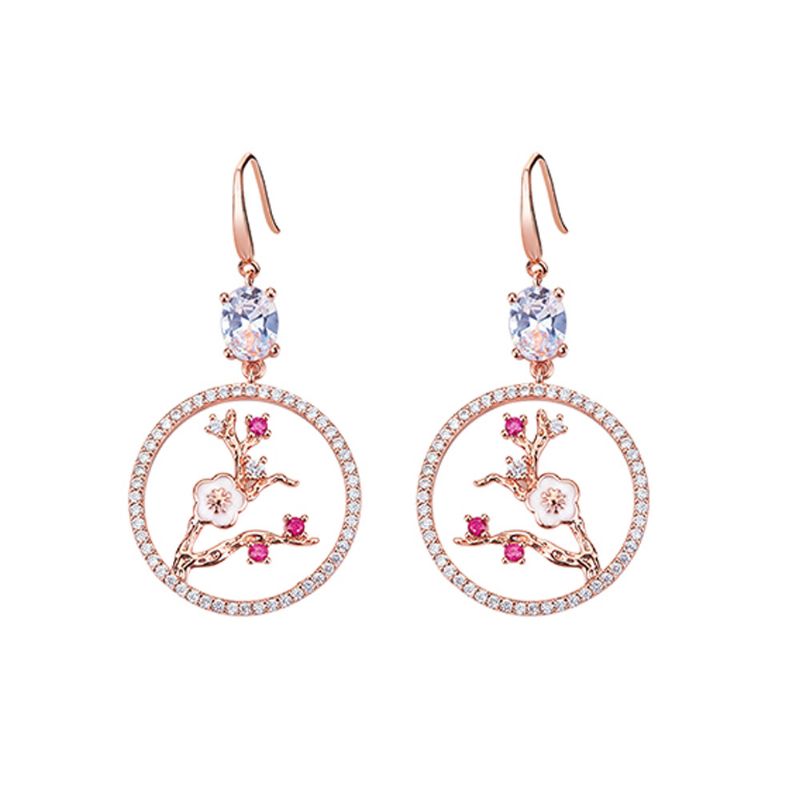 Caromay Palace Style Plum Blossom Earrings Trendy Plume Tassel Obruči Za Žene Cvjetne Viseće Naušnice Asimetričnog Dizajna