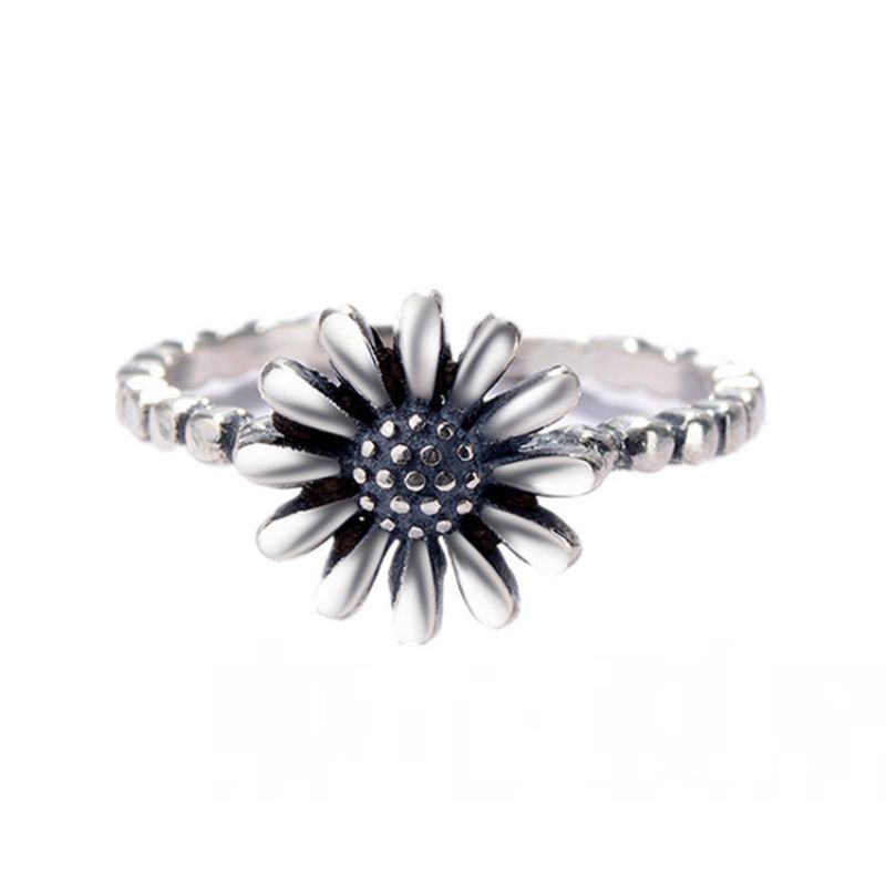 S925 Sterling Srebro Vintage Daisy Thai Srebrni Prsten Jednostavan Književni Stil Podesivi Sunčev Cvijet